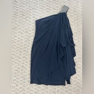 Caché Dark Silver Grey one shoulder mini dress